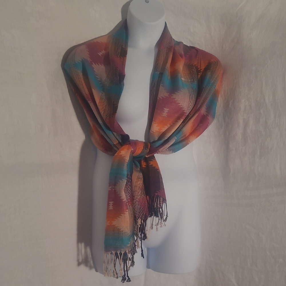 Multicolor Aztec Patterned Scarf